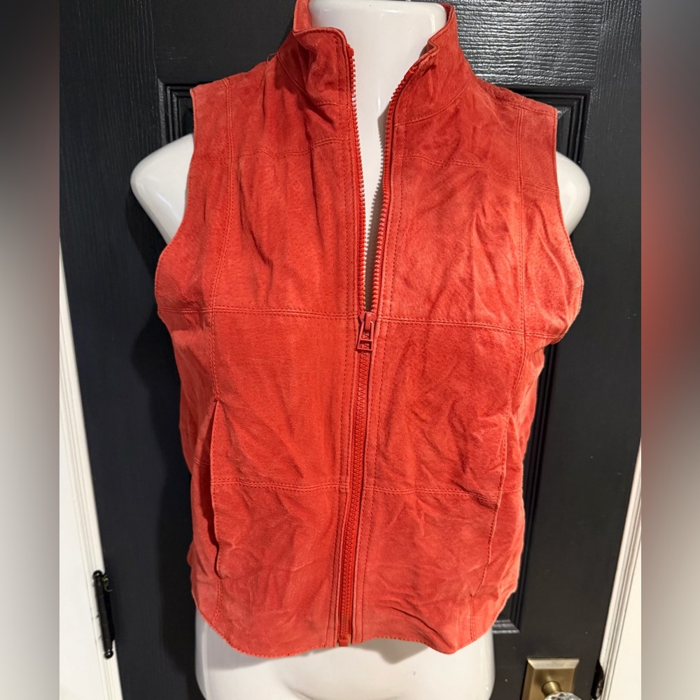 Orange Suede Leather Zip Front Vest